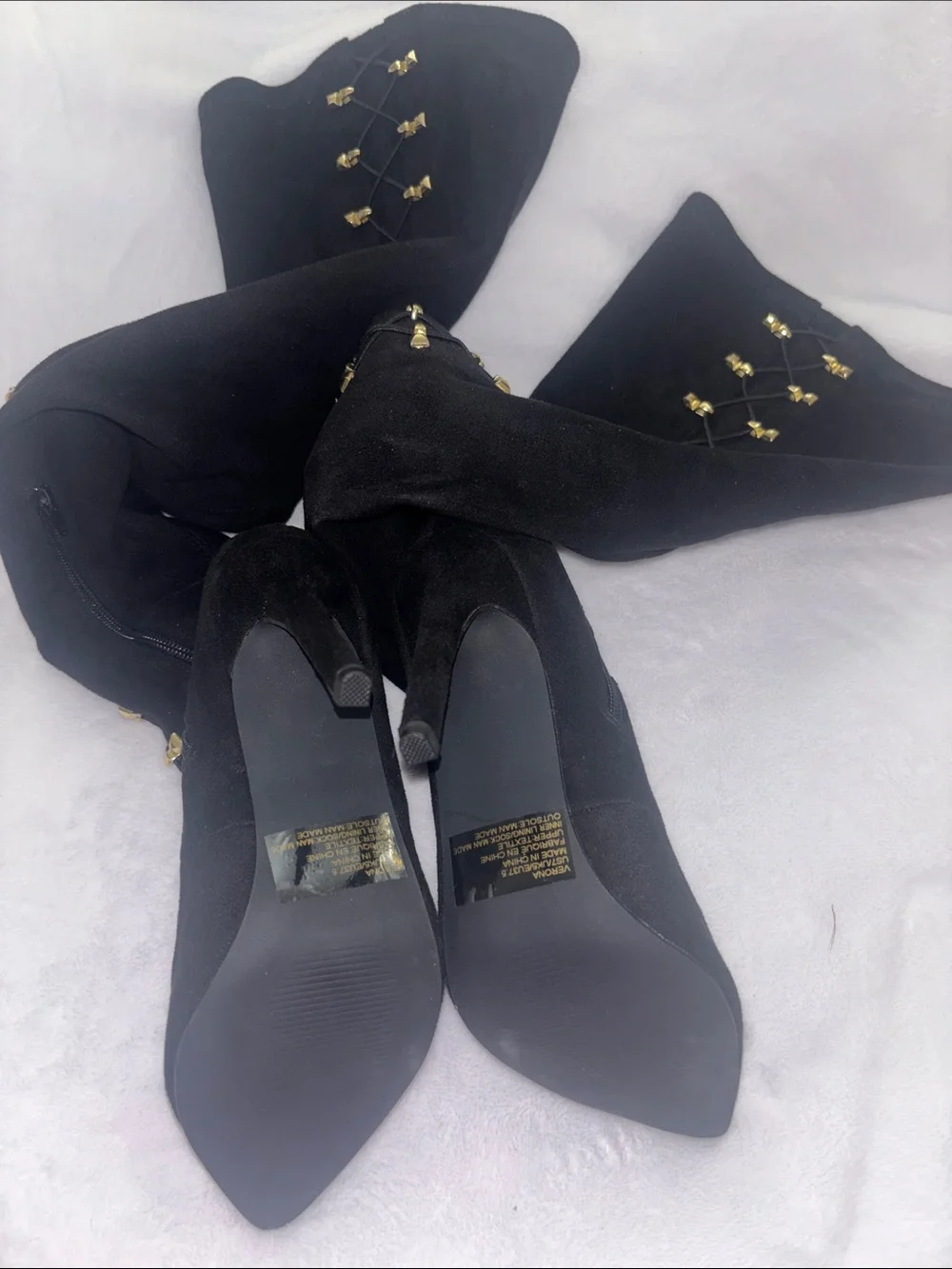 Black Over-the-Knee Lace-Up Stiletto Boots - Women